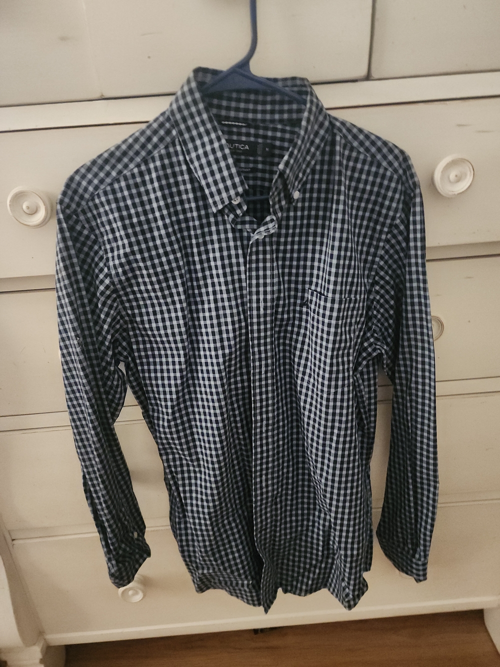 Nautica Men’s Navy and White Gingham Button-Down Shirt